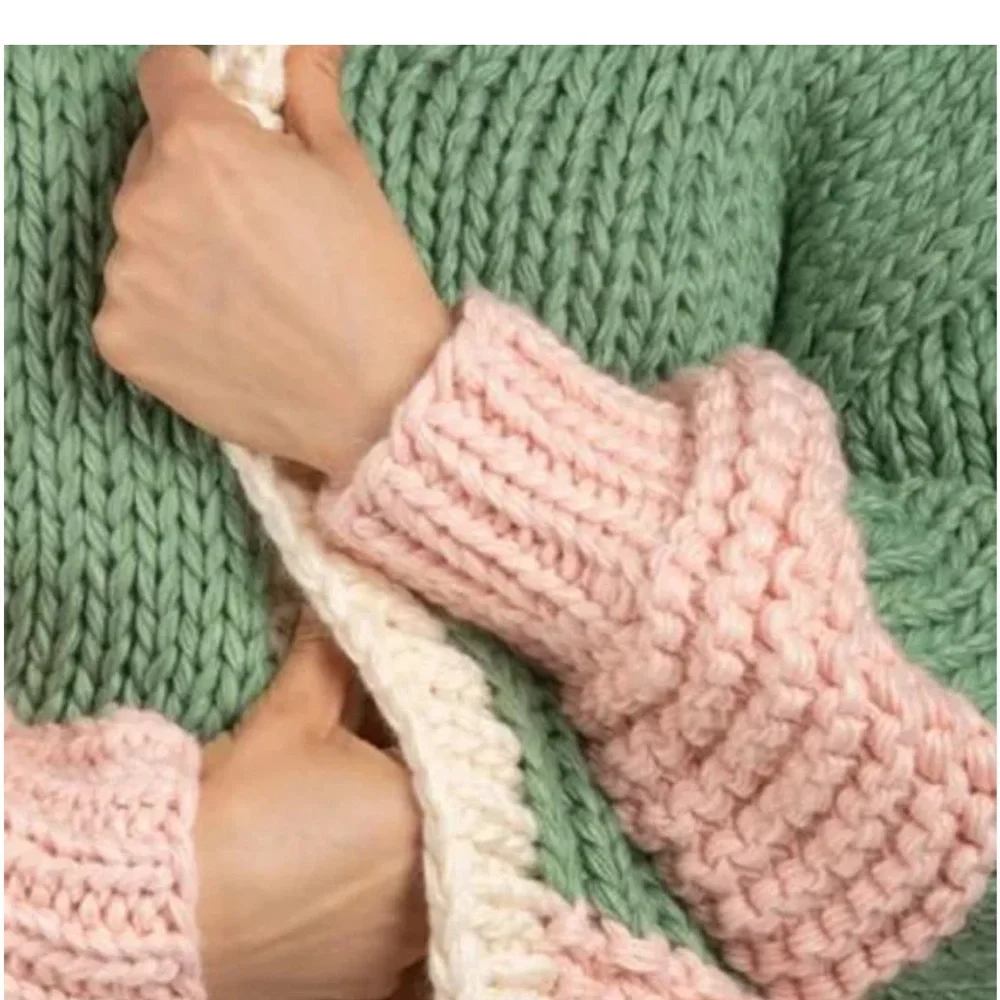 Anthropologie‎ Women One size Chunky Knit Oversized Open Cardigan Color Block